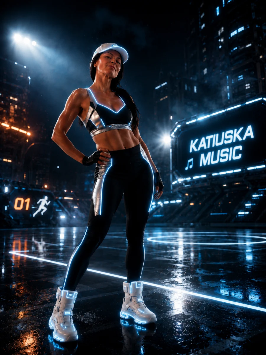 Katiuska in a futuristic neon music world